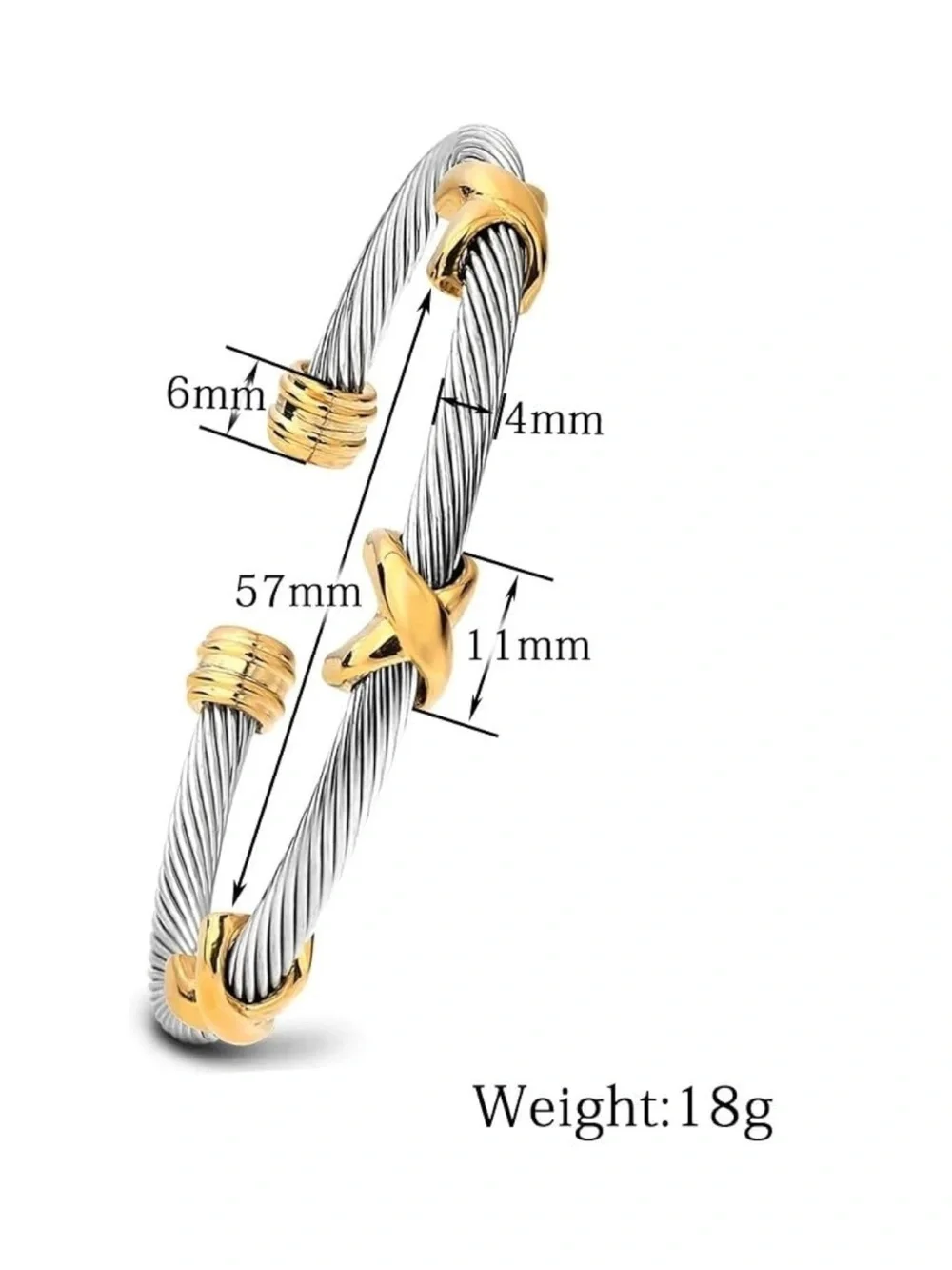 Two-Tone Twisted Cable Open Cuff Bracelet - Silver & Gold - Picture 6 of 6